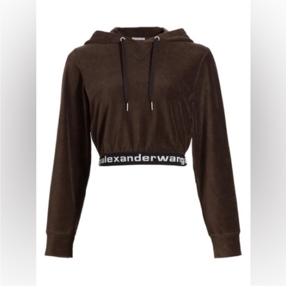 Alexander Wang Stretched Corduroy Elastic waist Logo Cropped Hoodie size small - Picture 5 of 13